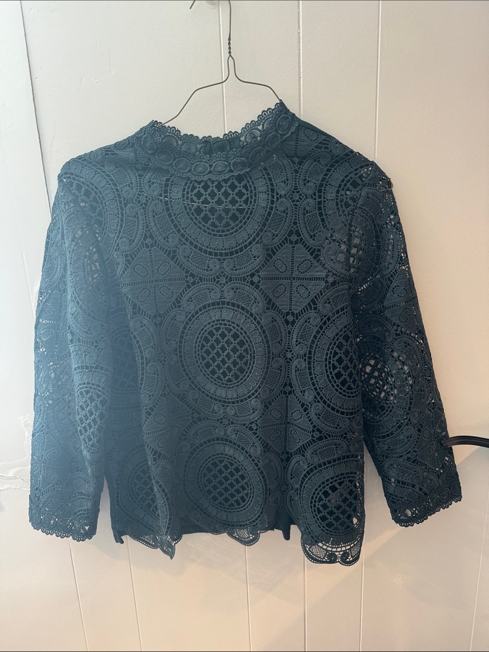 Anthropologie Black Lace Crochet Mock Neck Blouse